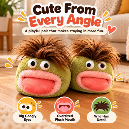🐸 Funny Frog Plush Slippers – Cute & Cozy Monster House Shoes 💚