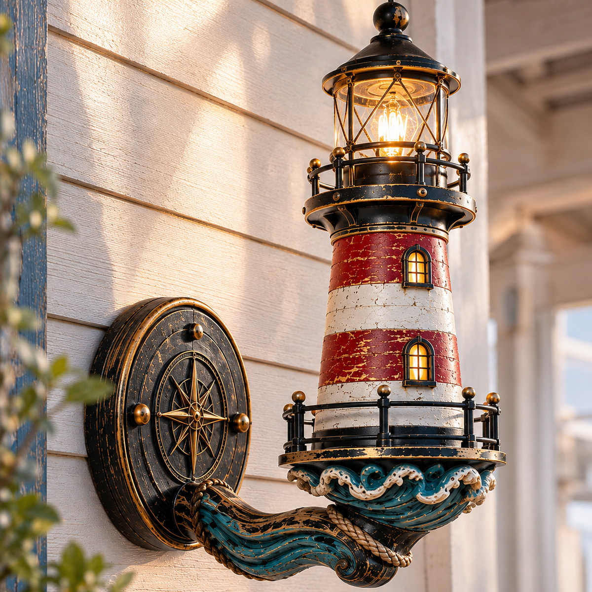 Vintage coastal lighthouse wall light detail view 4