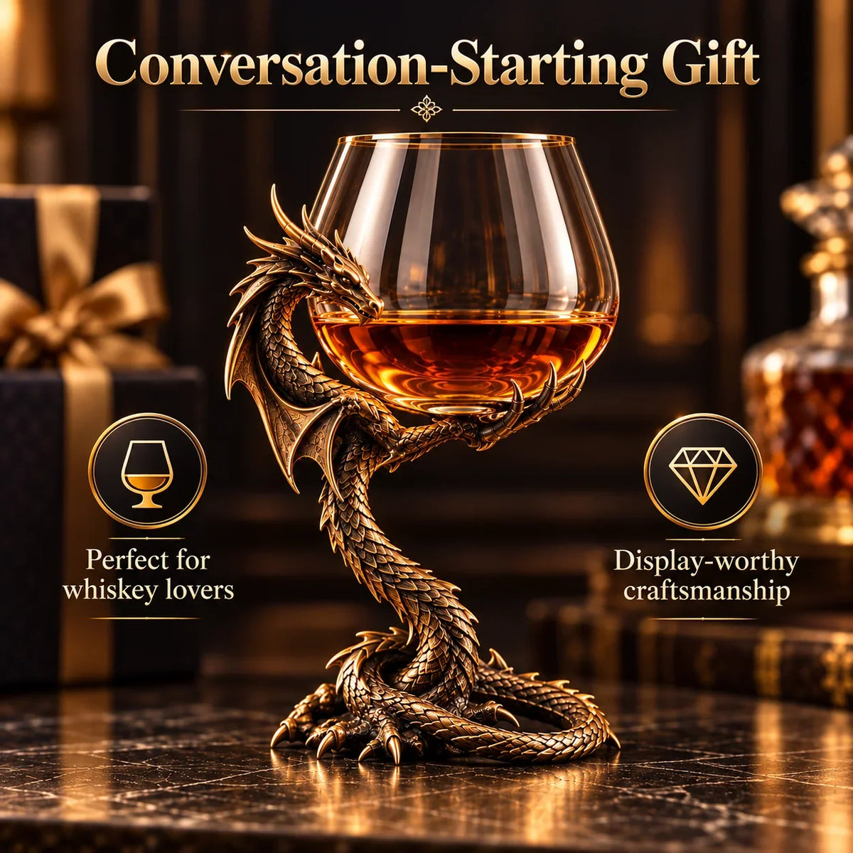 🐉 Dragon’s Embrace™ – Sculptural Brandy Glass with Dragon Claw Stand🥳