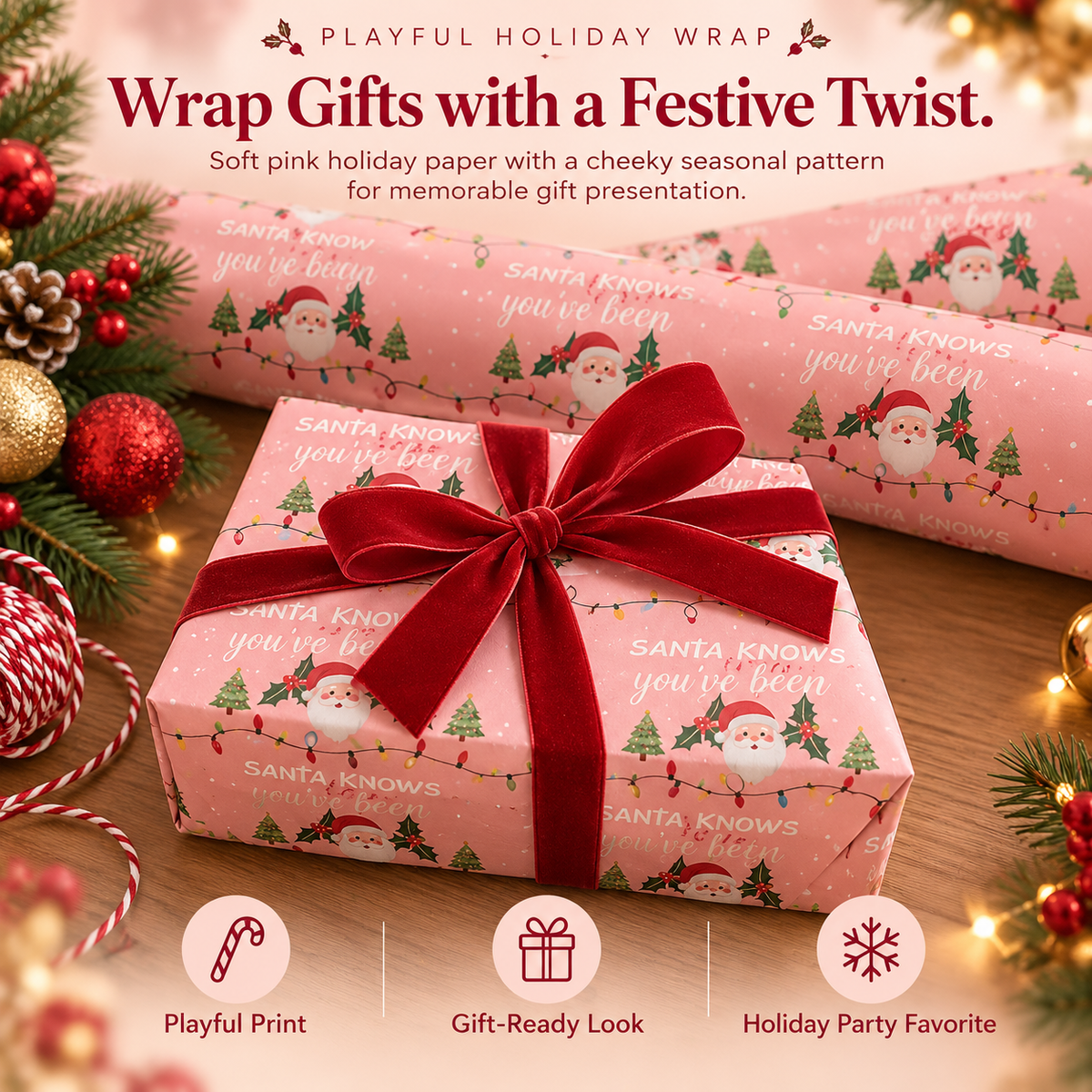 🎅 Pink Christmas Wrapping Paper – Funny Santa Holiday Gift Wrap 🎁