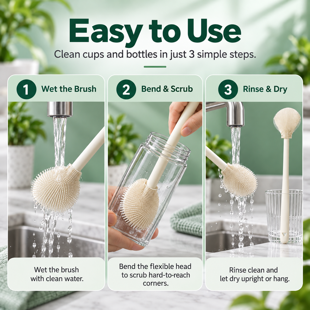 🧼 FlexiClean™ 90° Flexible Silicone Bottle Brush – Deep Cleaning for Cups, Tumblers & Bottles