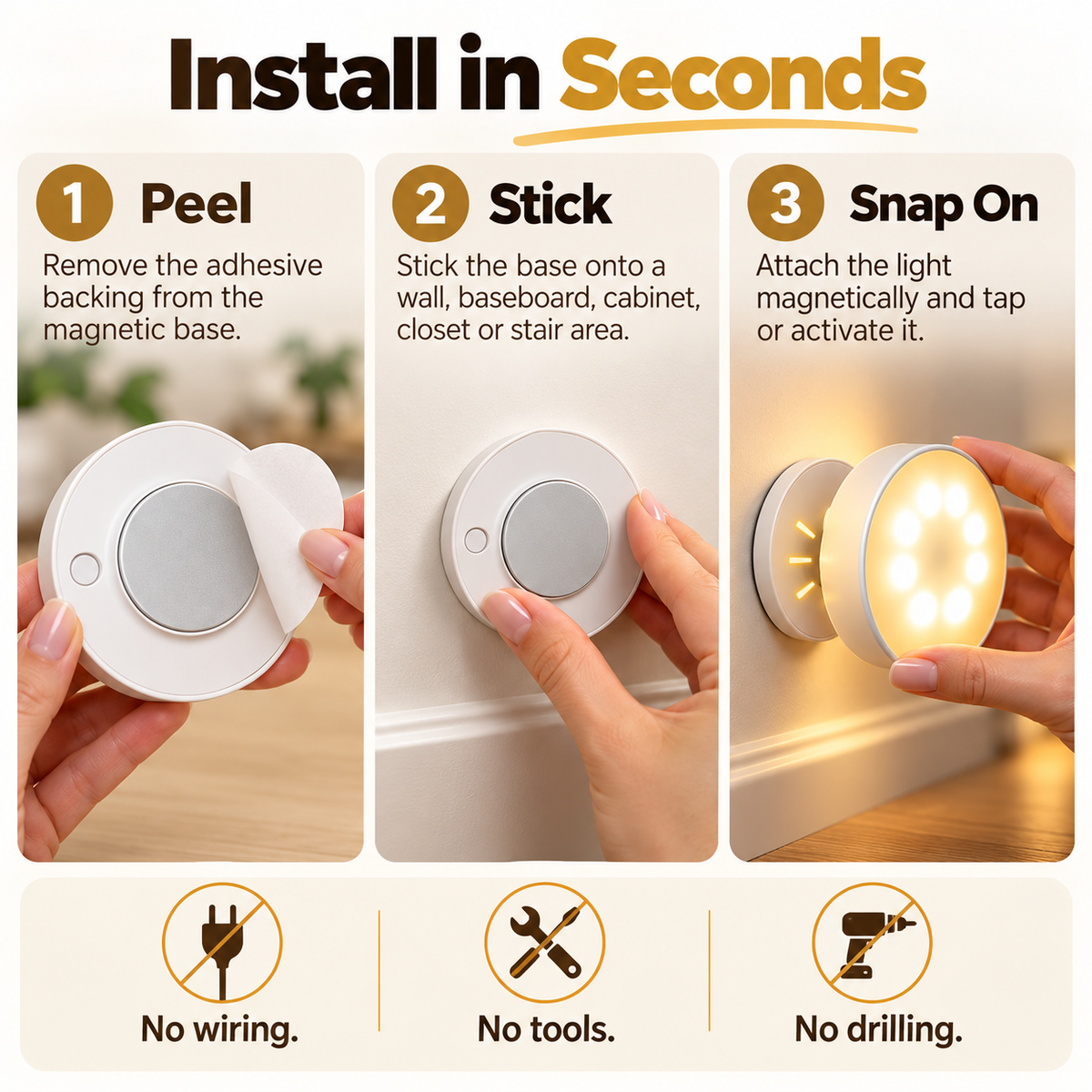 💡 GlowSense™ Rechargeable Motion Sensor Lights – Wireless Stick-On Lights for Stairs, Closets & Hallways