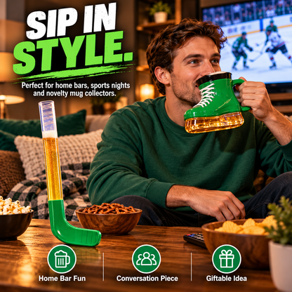 🍻 IceRink™ Hockey Skate Mug & Stick Set – Unique Game Day Drinkware Gift