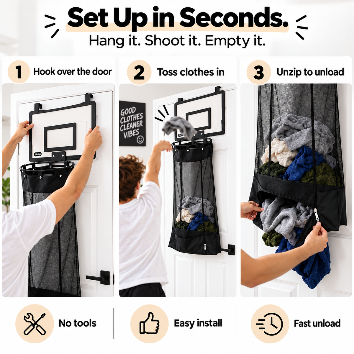 🔥 HOT SALE | LaundryHoop™ Basketball Laundry Hamper – Fun Door-Mounted Clothes Basket to Keep Rooms Clean & Organized