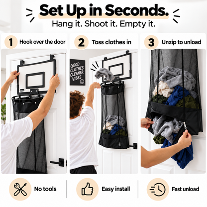 🔥 HOT SALE | LaundryHoop™ Basketball Laundry Hamper – Fun Door-Mounted Clothes Basket to Keep Rooms Clean & Organized