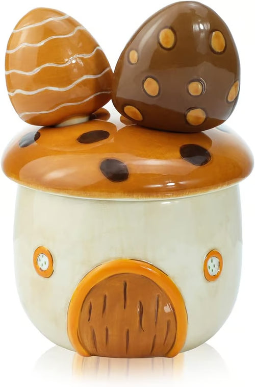 Sizikato 4pcs Porcelain Measuring Spoons with Base, Cartoon Mushroom House Shape