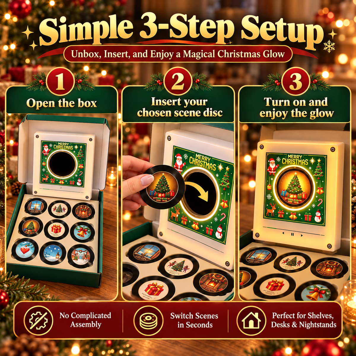 🎄 VinylMagic™ Christmas Record Player Light A Retro Holiday Experience With Music, Light & Christmas Magic