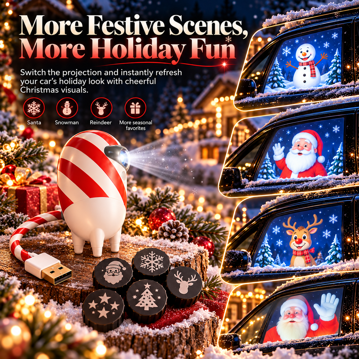 🎄Christmas Magic™ – USB Car Window Holiday Projection Light
