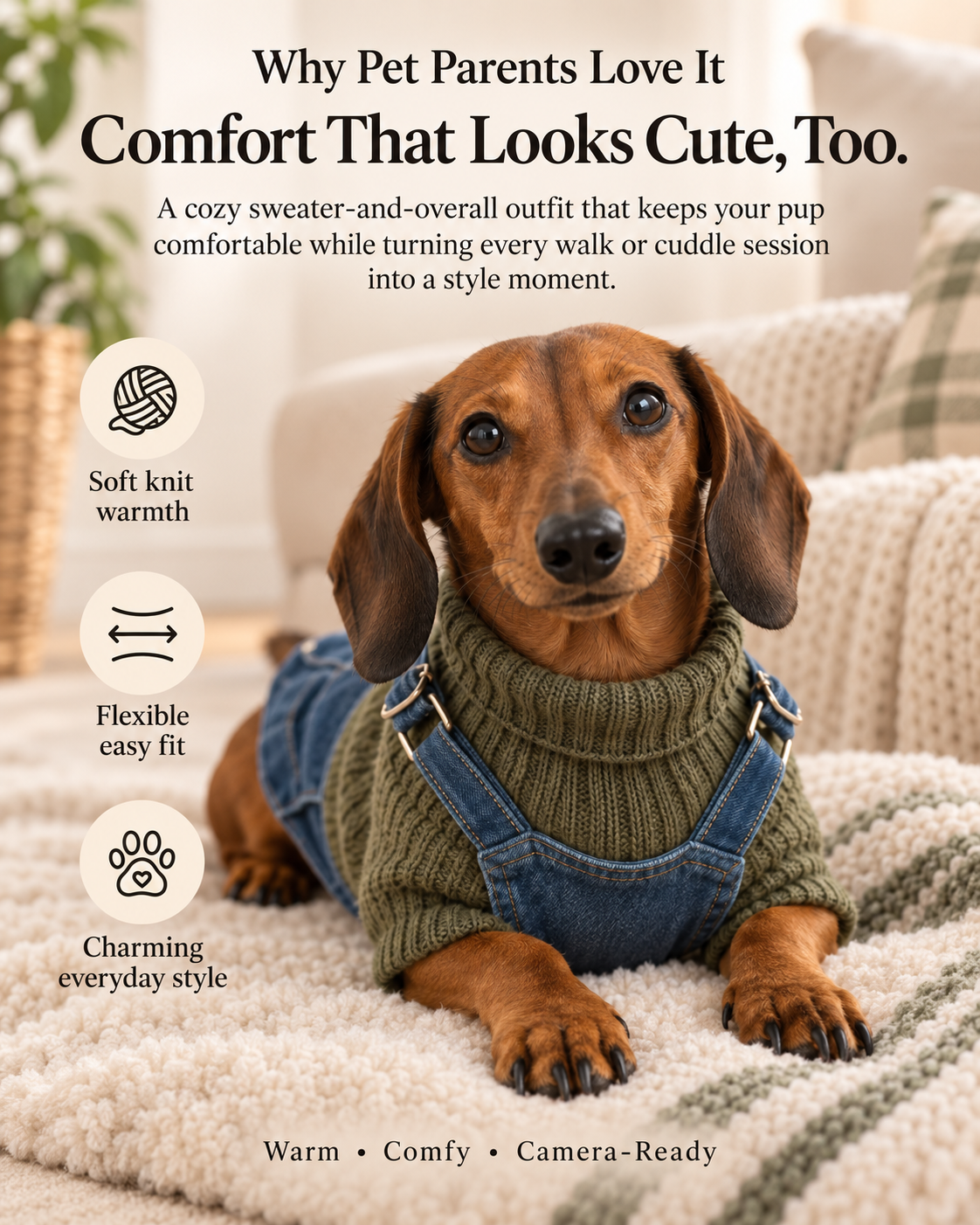CozyPup Dog Sweater Harness – Warm Knit Pet Outfit, Cute Winter Clothes for Small Dogs & Everyday Walks