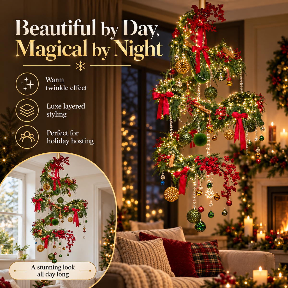 ✨ ChristmasTwirl™ Pre-Lit Hanging Spiral Christmas Tree – Magical Ceiling Holiday Decor