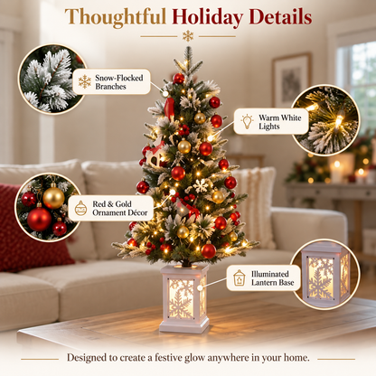 ✨ MerryGlow™ Pre-Lit Tabletop Christmas Tree – Festive Mini Tree with Glowing Lantern Base