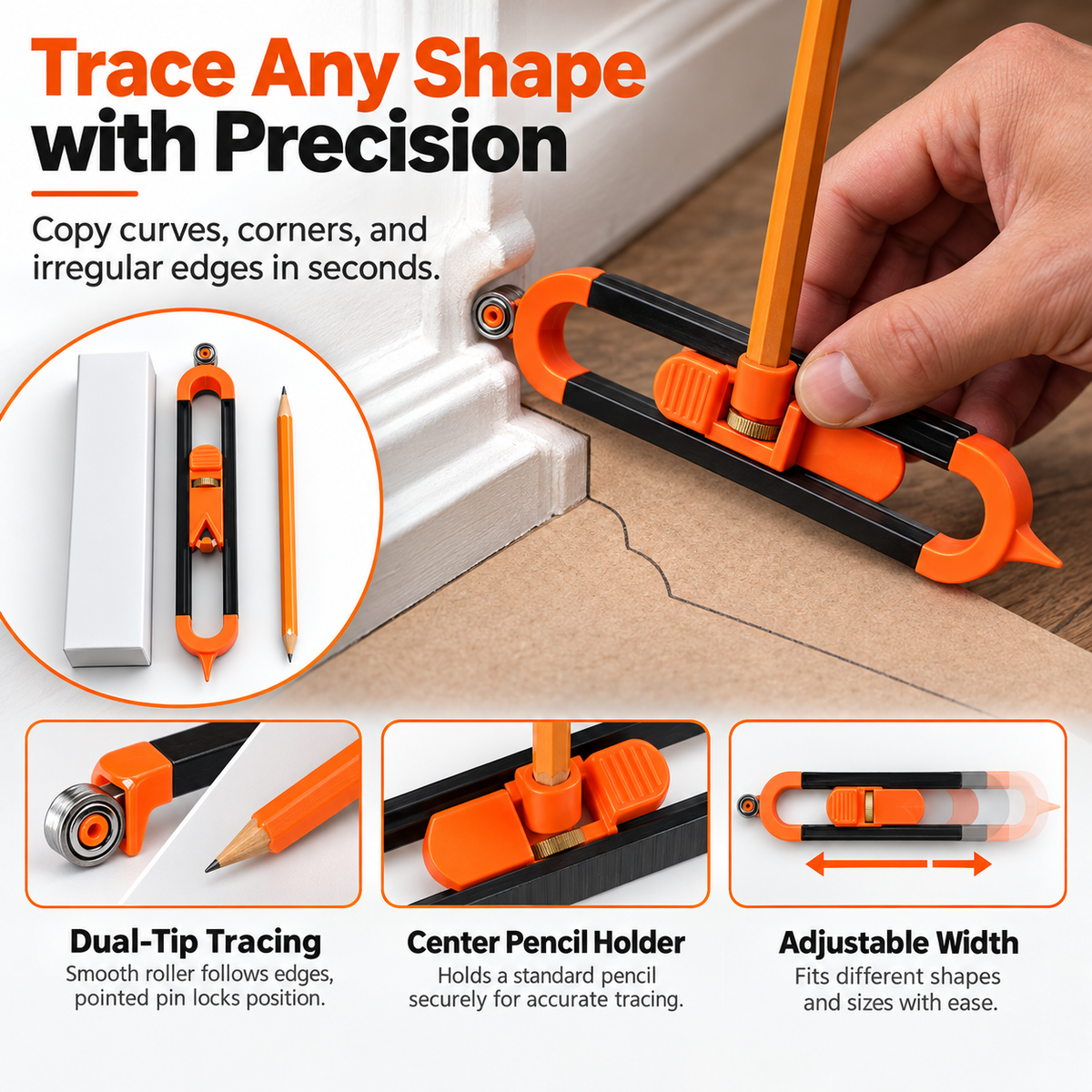 📐 TraceMaster™ Adjustable Contour Tracing Tool – Precision Edge & Shape Copying Scribe for DIY & Woodworking