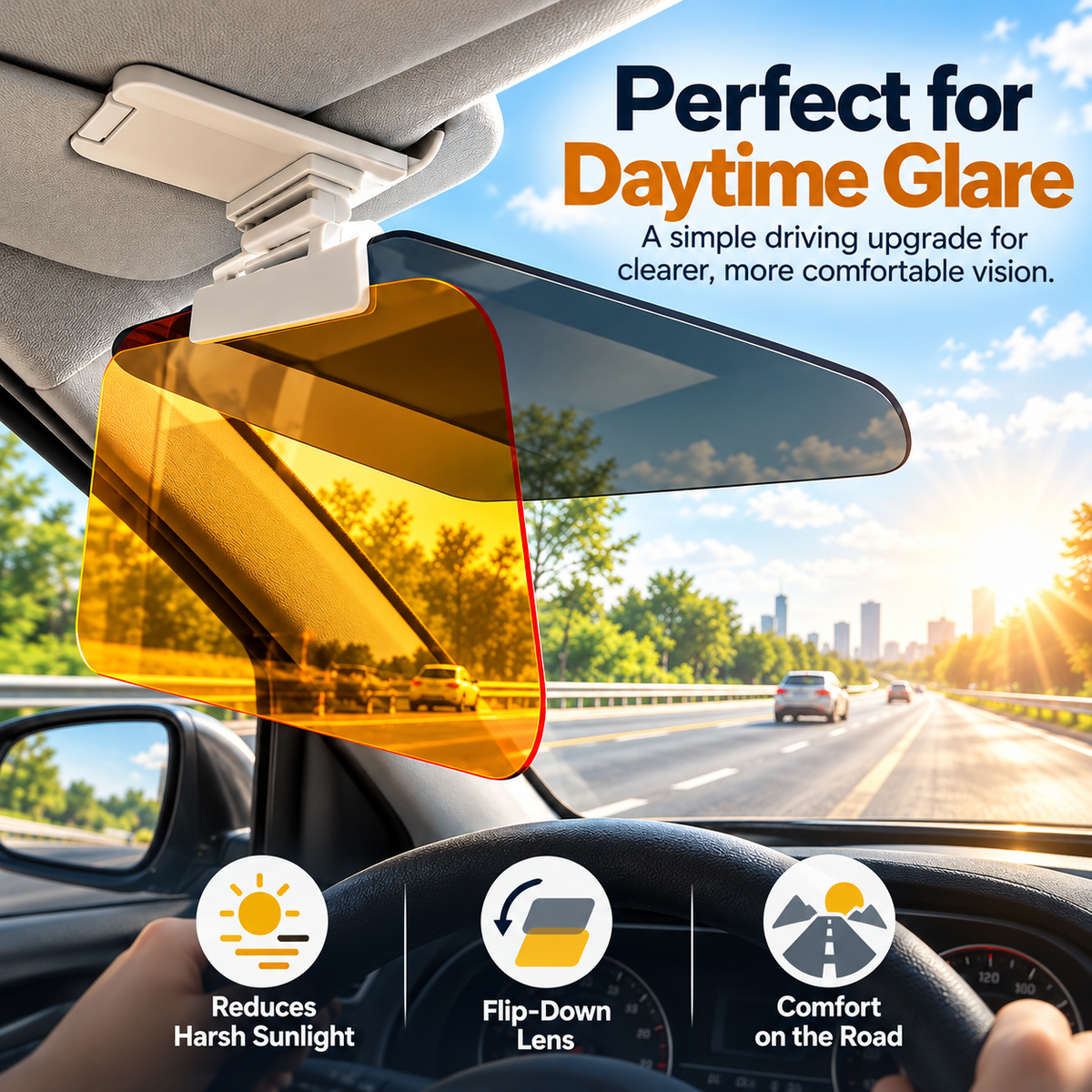 ☀️ GlareGuard™ Clip-On Car Sun Visor – Day & Night Anti-Glare Driving Shield