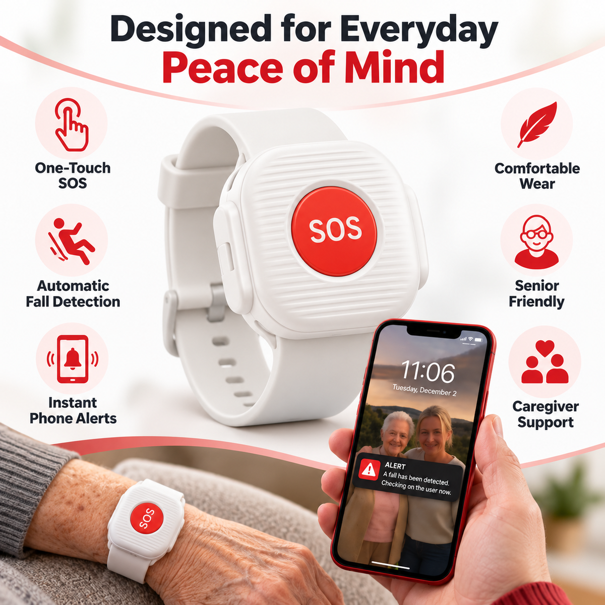 ❤️ SafeLink™ SOS Safety Watch – One-Touch Help & Fall Alert Support for Seniors