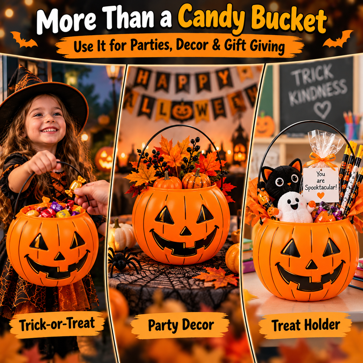 🎃 PumpkinPal™ Halloween Trick-or-Treat Candy Bucket – Classic Reusable Jack-O’-Lantern Basket