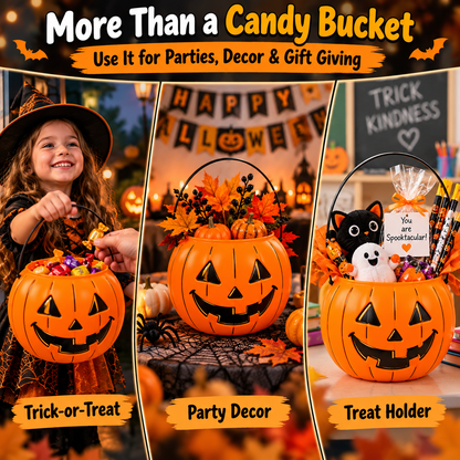 🎃 PumpkinPal™ Halloween Trick-or-Treat Candy Bucket – Classic Reusable Jack-O’-Lantern Basket