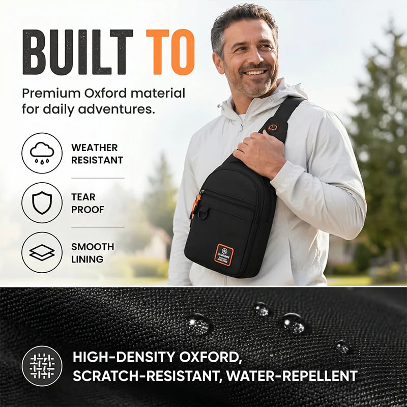 High-density Oxford sling bag fabric showing water-repellent surface