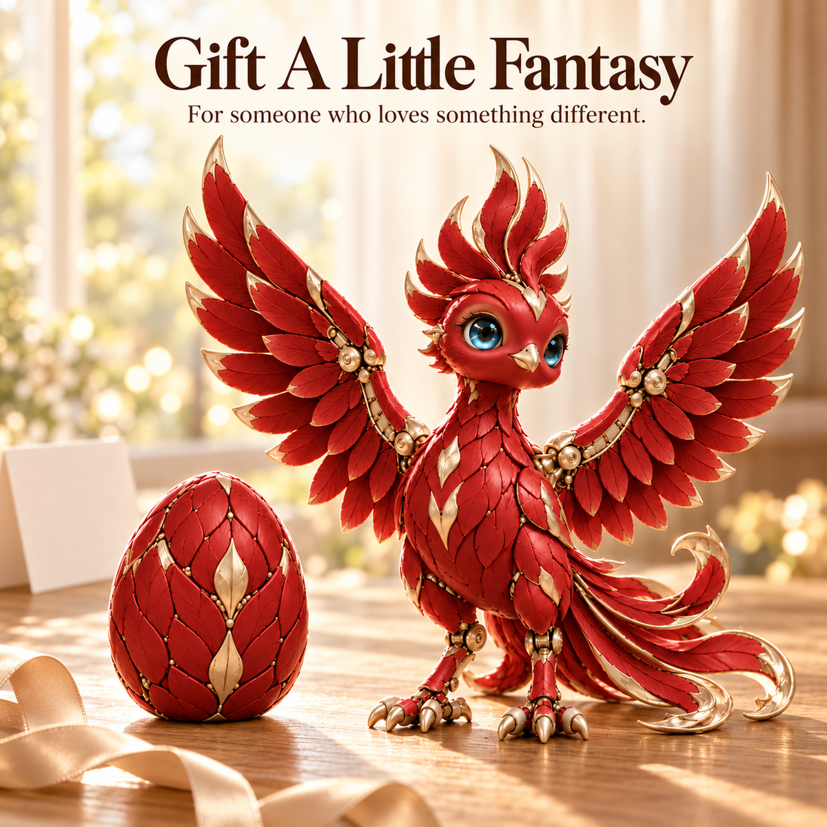 🔥 Mythical Phoenix Figurine ✨ Red & Gold Fantasy Decor