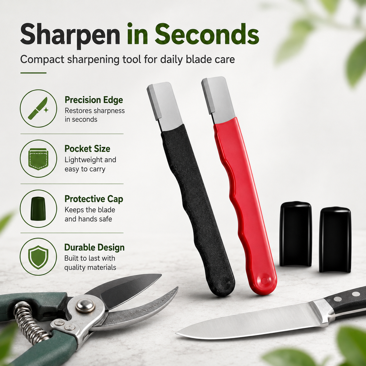 Black and red compact tungsten steel blade sharpeners with protective caps