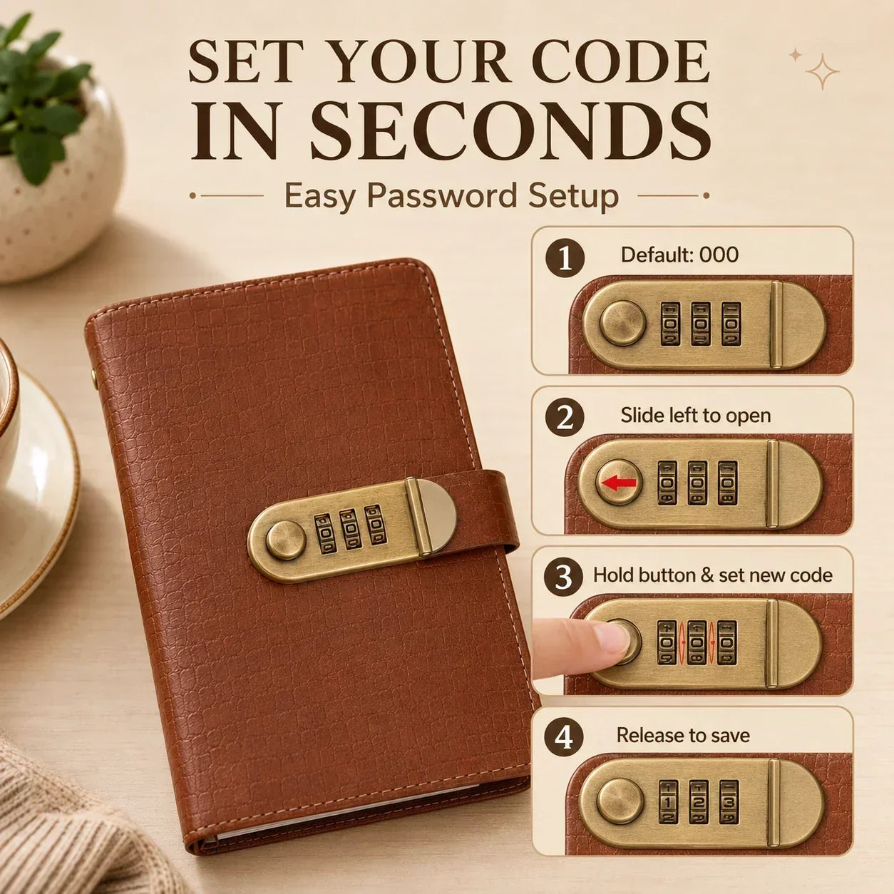 Instructions for setting personal combination code on banknote booklet