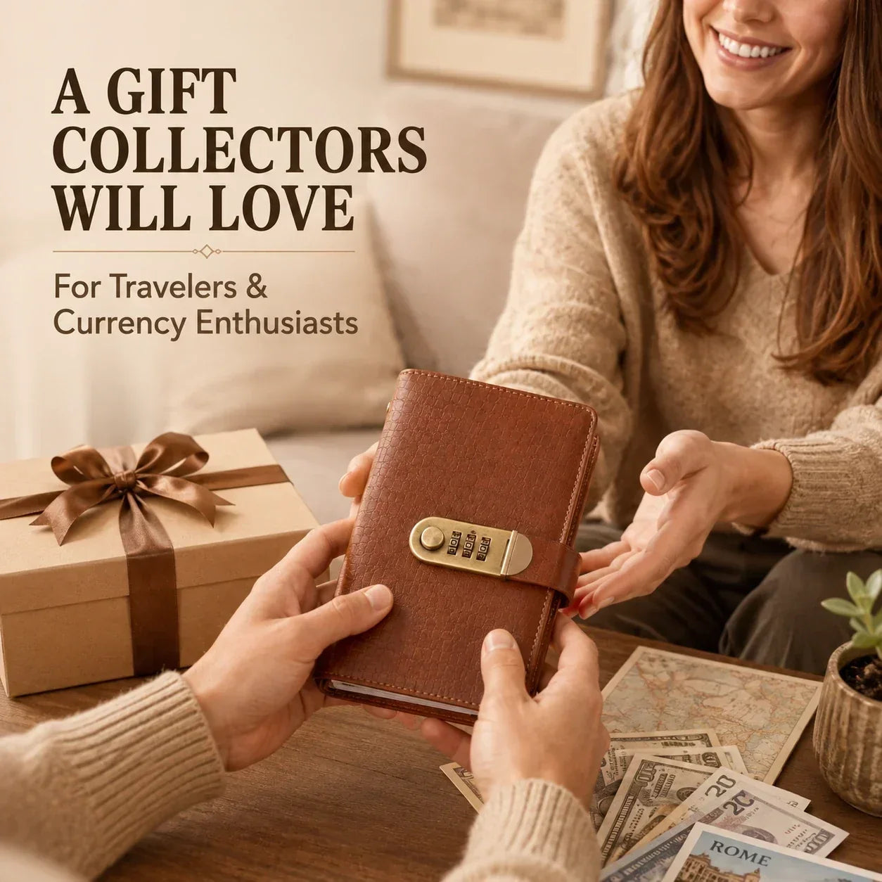 Banknote collection booklet as a gift for travelers and currency collectors