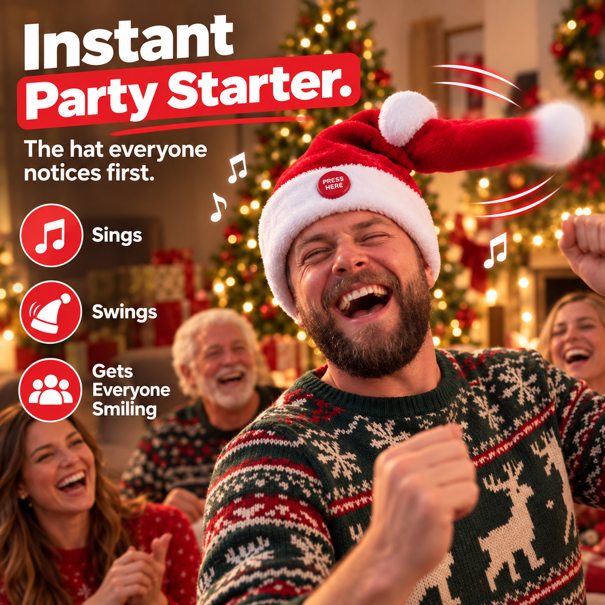 🎅 JingleDance™ Singing & Dancing Santa Hat – The Ultimate Christmas Party Hat