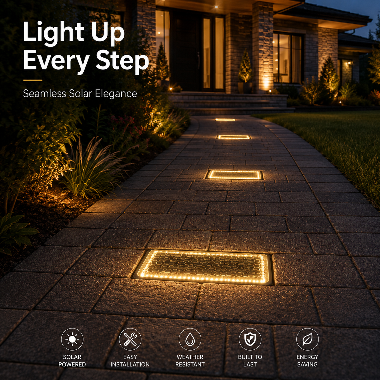 ☀️ Solar Paver Lights 4'×8' – Warm White Recessed Ground Lights for Driveways, Walkways & Patios