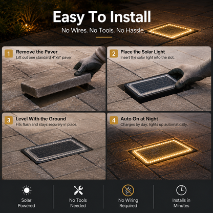 ☀️ Solar Paver Lights 4'×8' – Warm White Recessed Ground Lights for Driveways, Walkways & Patios