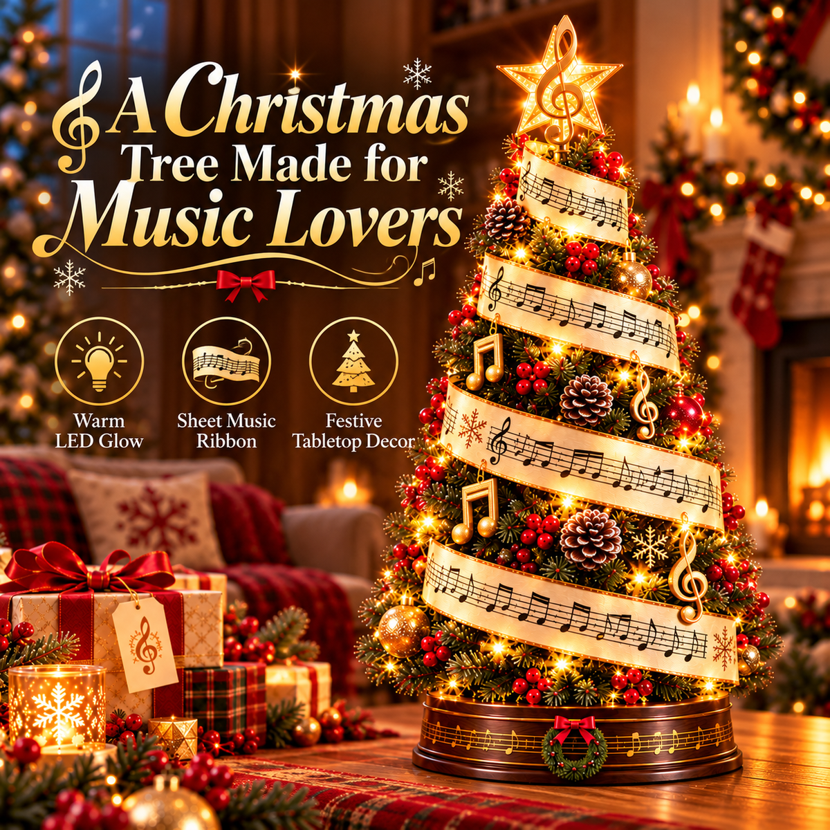 🎼 Sheet Music Christmas Tree Light – LED Musical Holiday Decor for Music Lovers