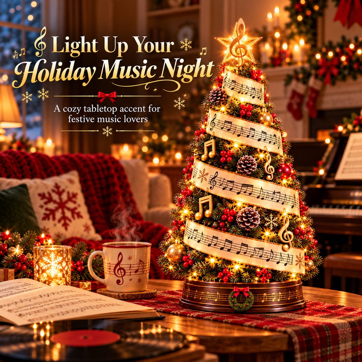 🎼 Sheet Music Christmas Tree Light – LED Musical Holiday Decor for Music Lovers