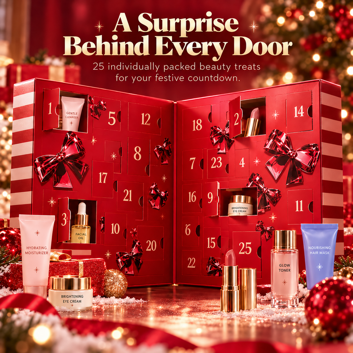 GlowMerryTM 25-Day BeautyAdvent Calendar - Makeup,Skincare & Holiday Surprises