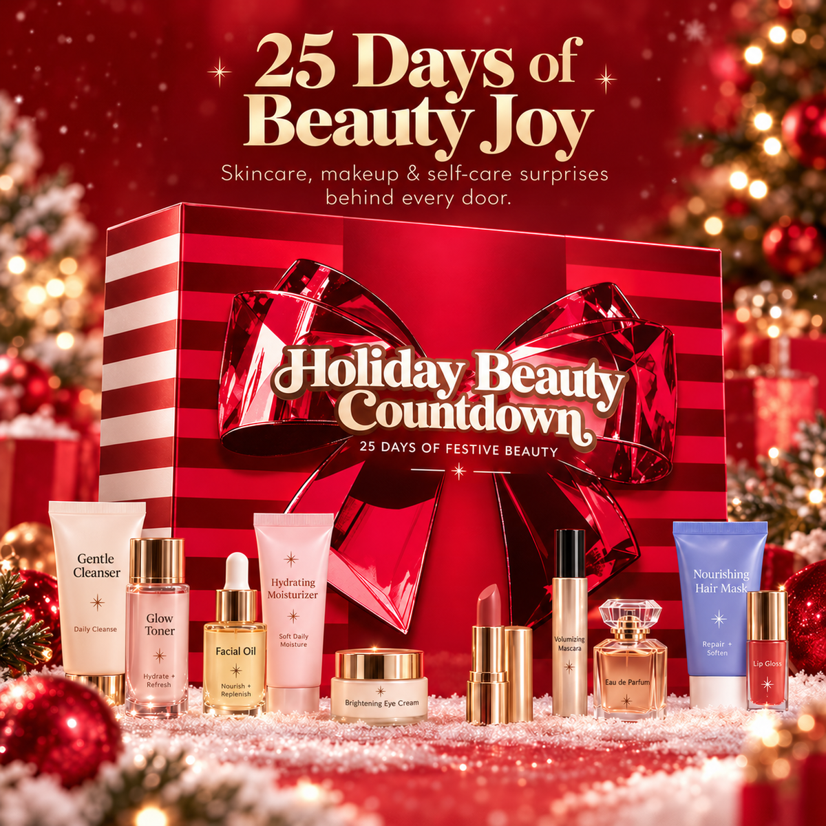 GlowMerryTM 25-Day BeautyAdvent Calendar - Makeup,Skincare & Holiday Surprises