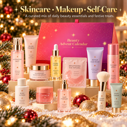 GlowluxeTM 25-Day BeautyAdvent Calendar - 19 Full-Size + 6Mini Beauty Surprises