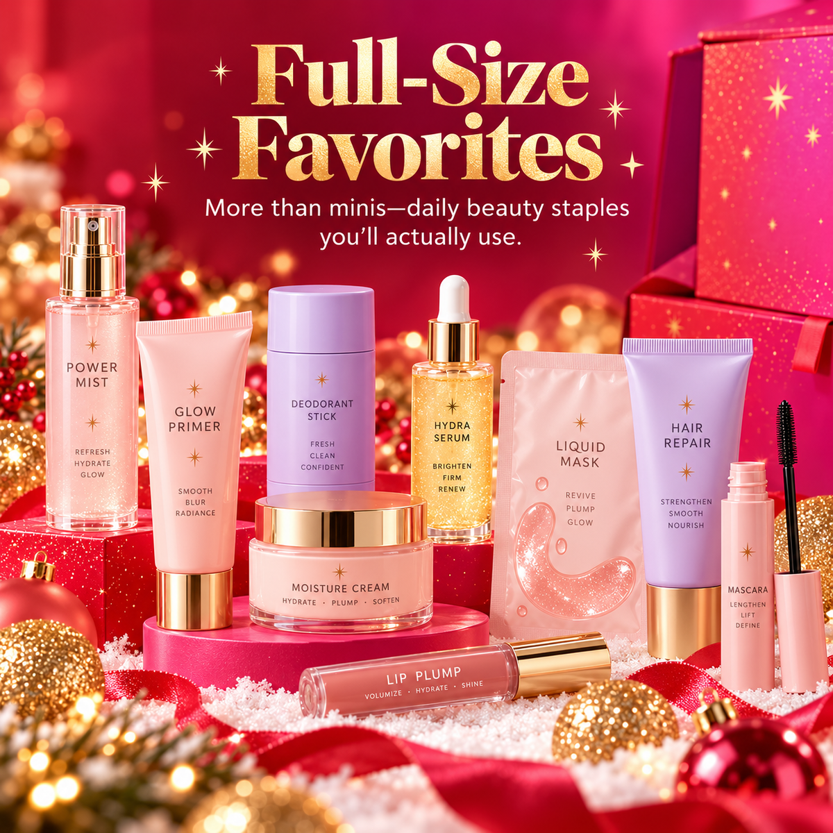 GlowluxeTM 25-Day BeautyAdvent Calendar - 19 Full-Size + 6Mini Beauty Surprises