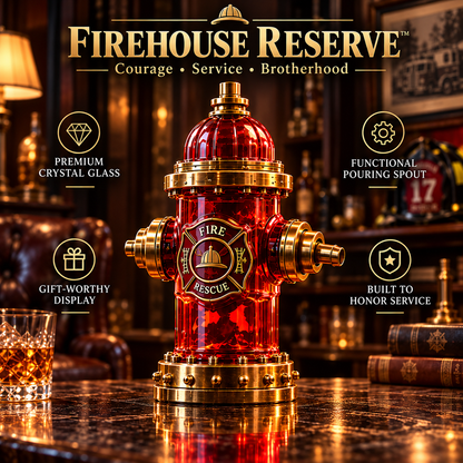 Firefighter tribute hydrant decanter red gold hero product view
