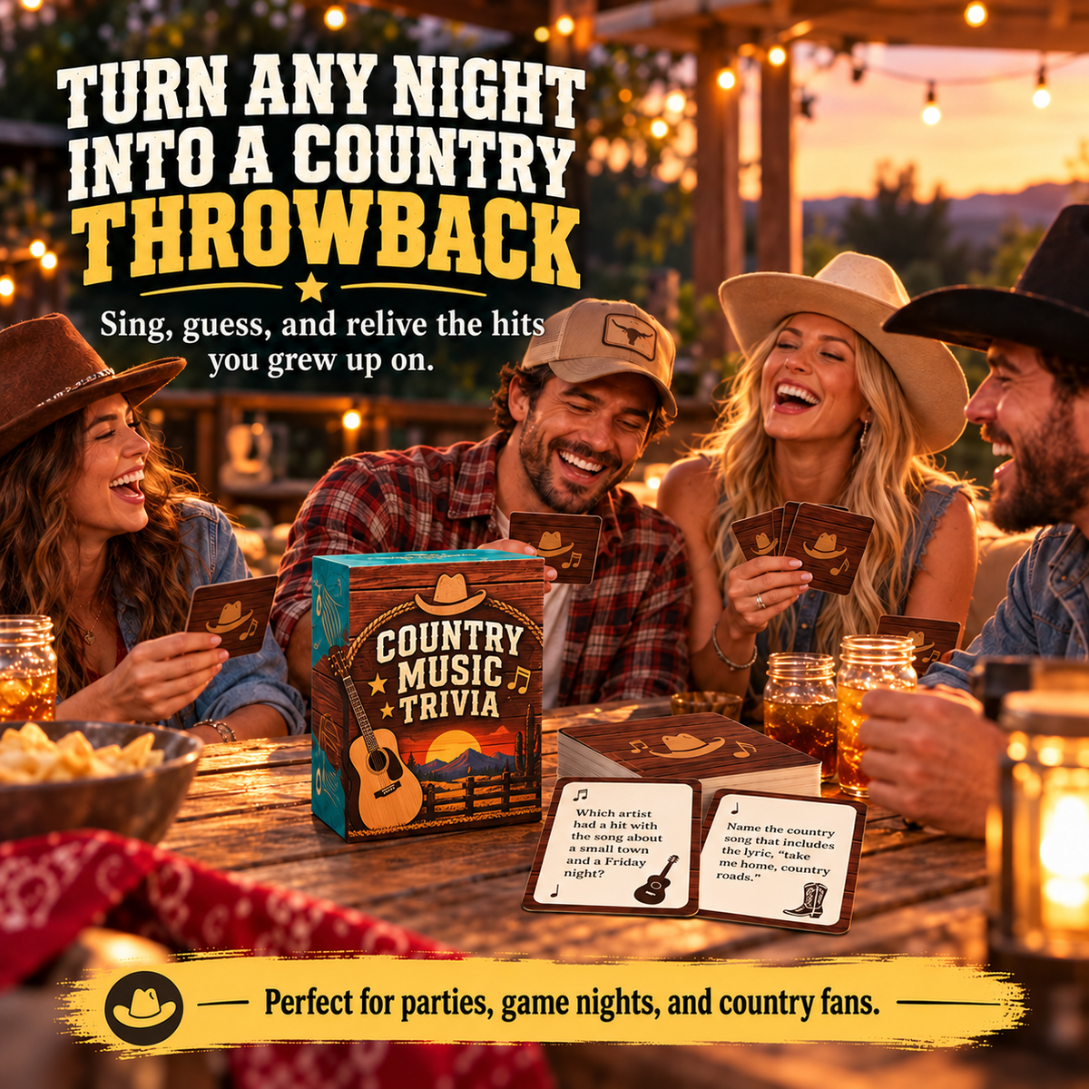 Friends playing country music trivia