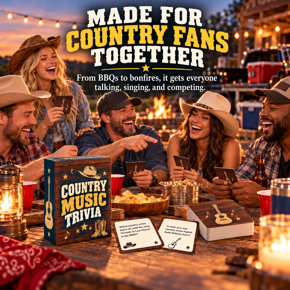 Country trivia game at a backyard party