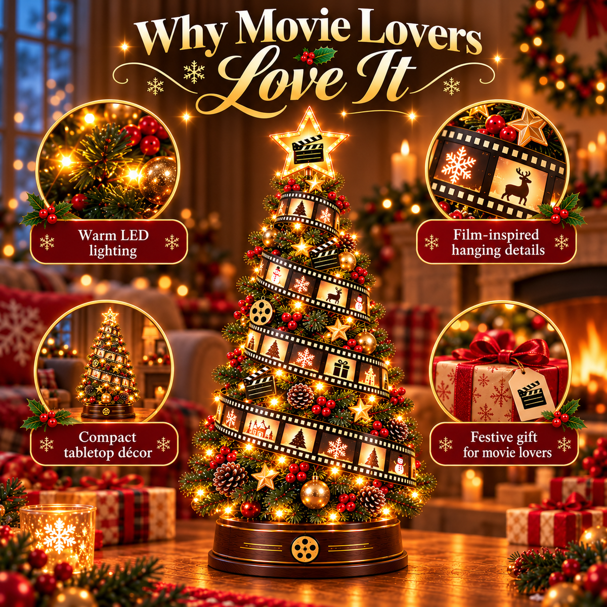 🎬Film Strip Christmas Tree Light – LED Tabletop Christmas Decor for Movie Lovers