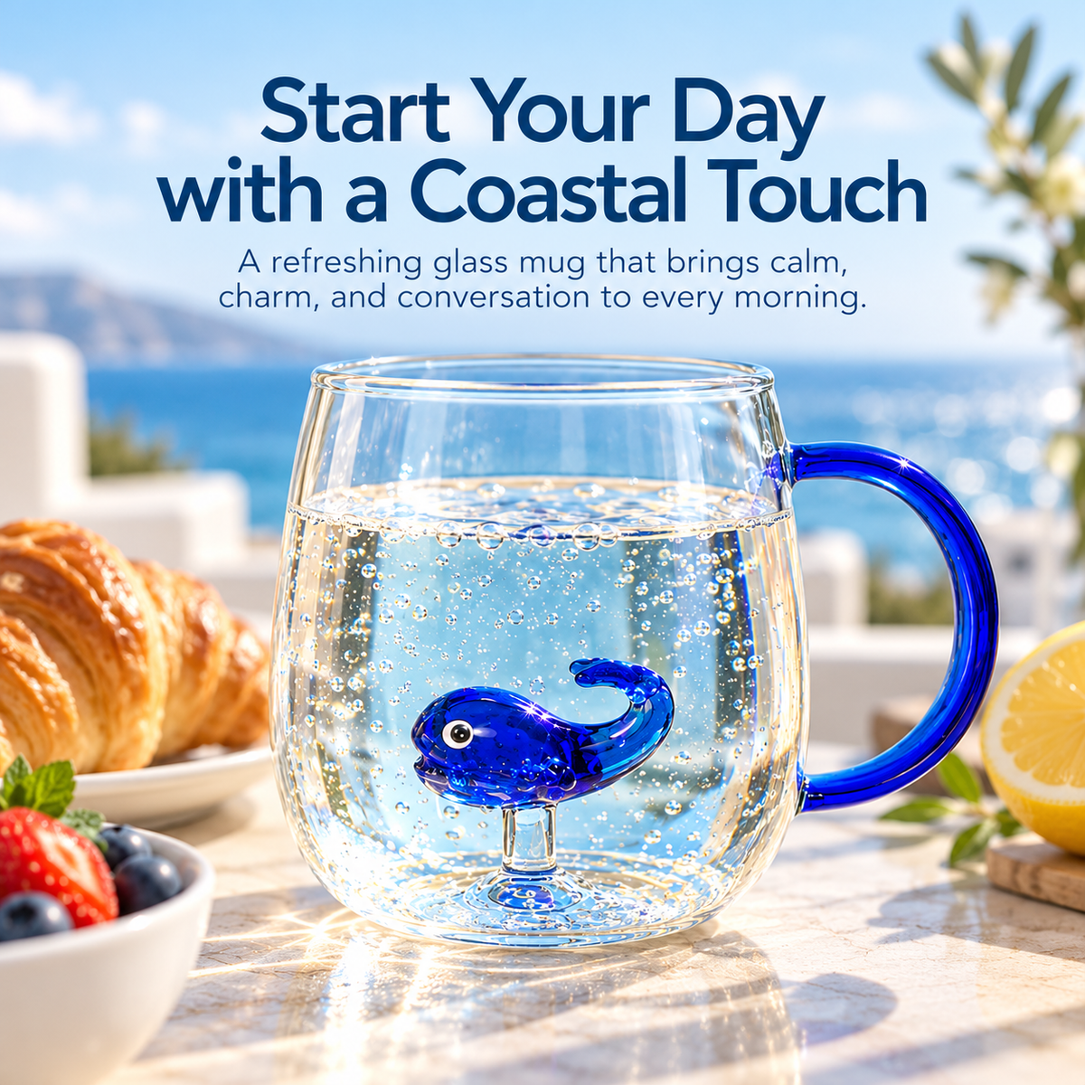 🌊✨ Ocean Magic™ Glass Mug – Adorable Blue Whale Cup 🐳