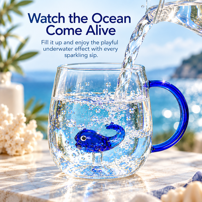 🌊✨ Ocean Magic™ Glass Mug – Adorable Blue Whale Cup 🐳