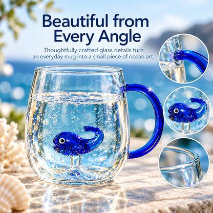 🌊✨ Ocean Magic™ Glass Mug – Adorable Blue Whale Cup 🐳