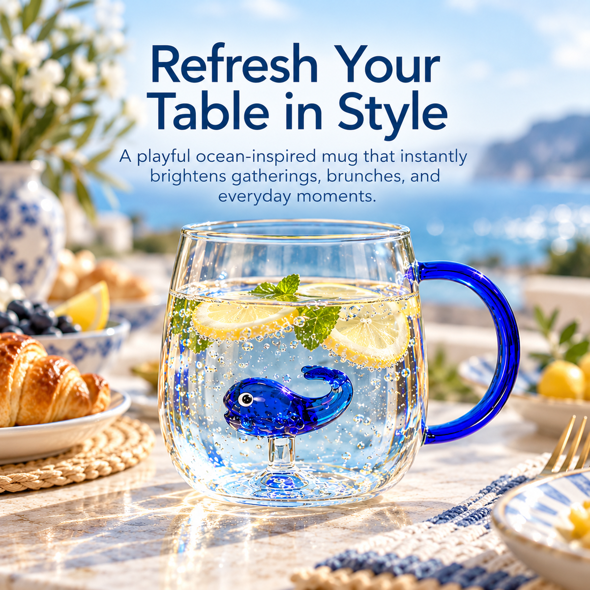 🌊✨ Ocean Magic™ Glass Mug – Adorable Blue Whale Cup 🐳