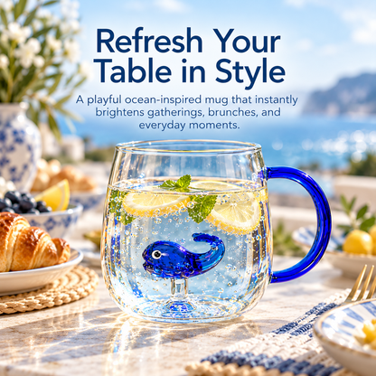 🌊✨ Ocean Magic™ Glass Mug – Adorable Blue Whale Cup 🐳