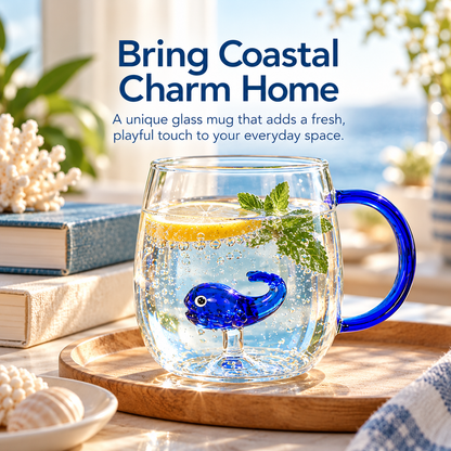 🌊✨ Ocean Magic™ Glass Mug – Adorable Blue Whale Cup 🐳