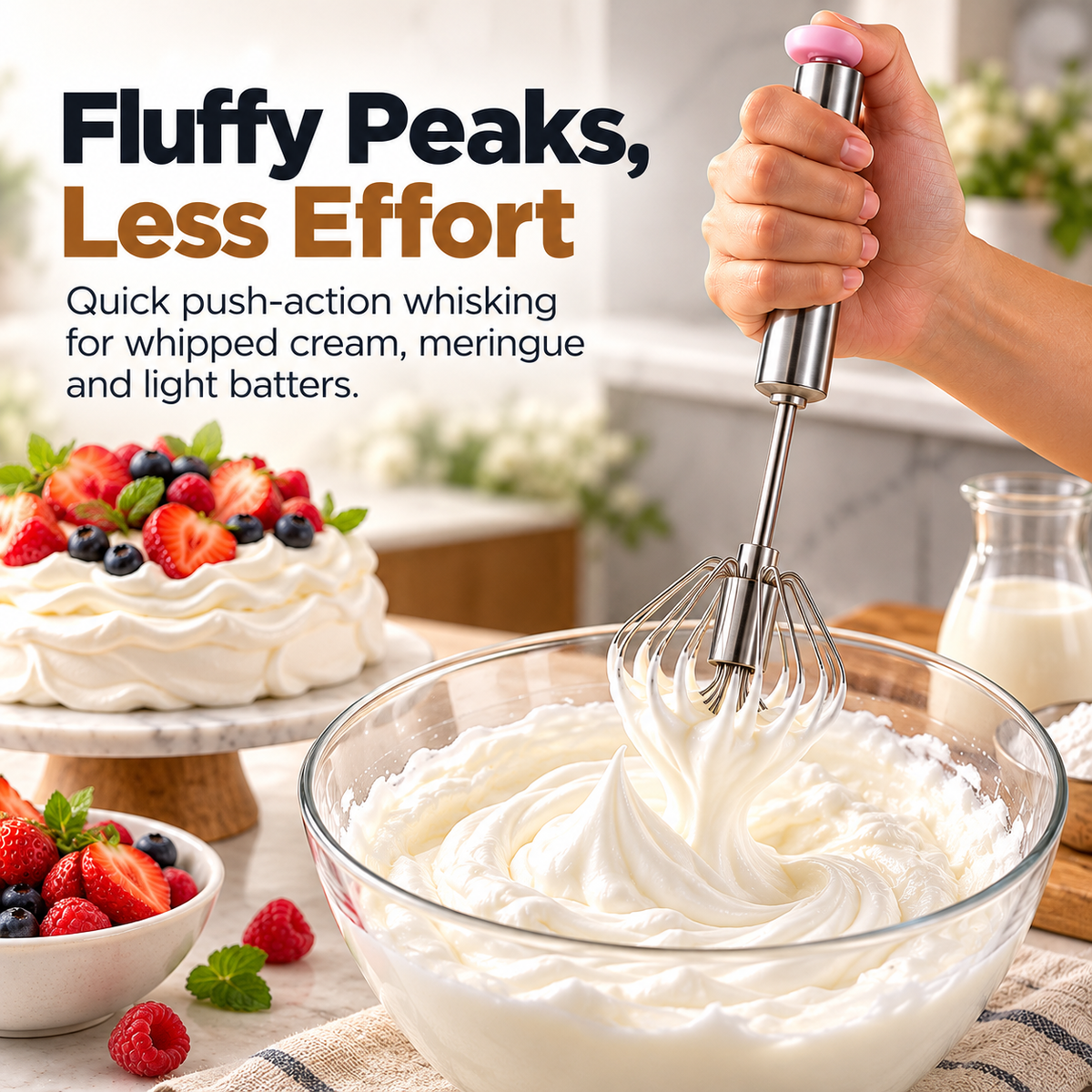 ✨ 3-in-1 Magic Whisk™ 🥣 | Easy Push Stainless Steel Mixer & Milk Frother
