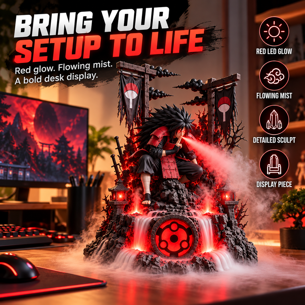 🔥 Shadow Warrior LED Mist Humidifier – Glowing Fantasy Battle Scene, Atmospheric Fog Effect & Collectible Desk Decor ⚔️✨