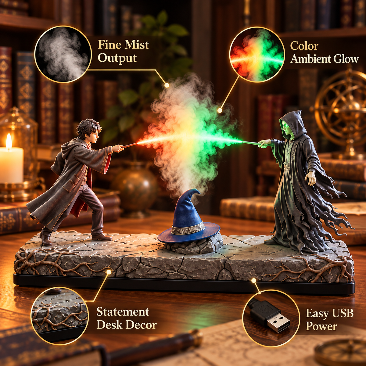 ✨ Arcane Duel Mist Humidifier – Color-Changing Fantasy Battle Desk Decor