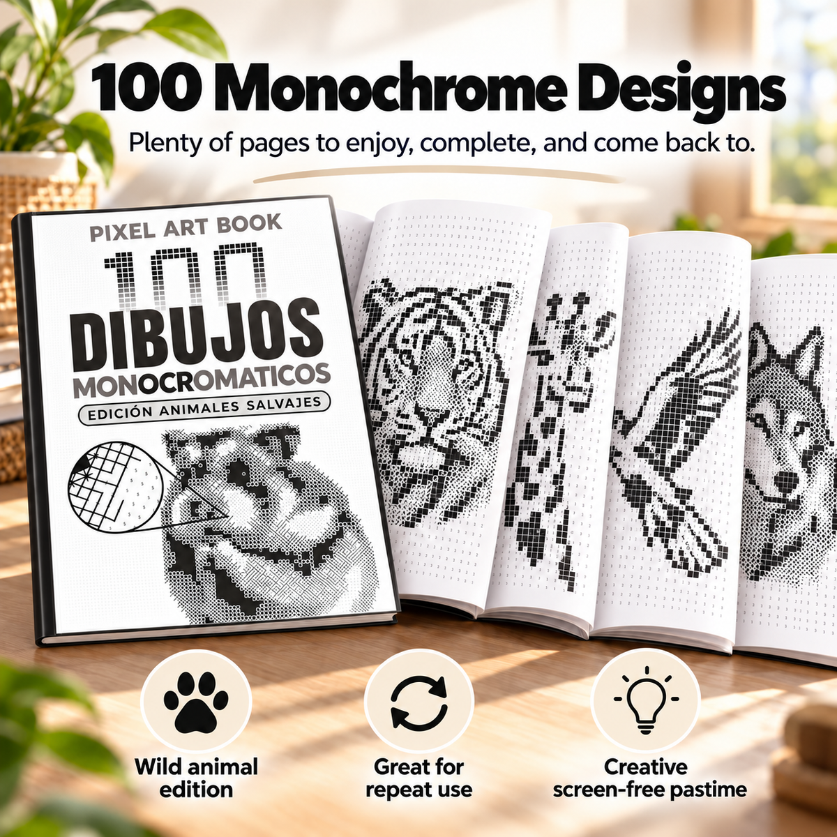 🐯 100 Wild Animal Pixel Art Designs | Relaxing Color-by-Number Book 🎨
