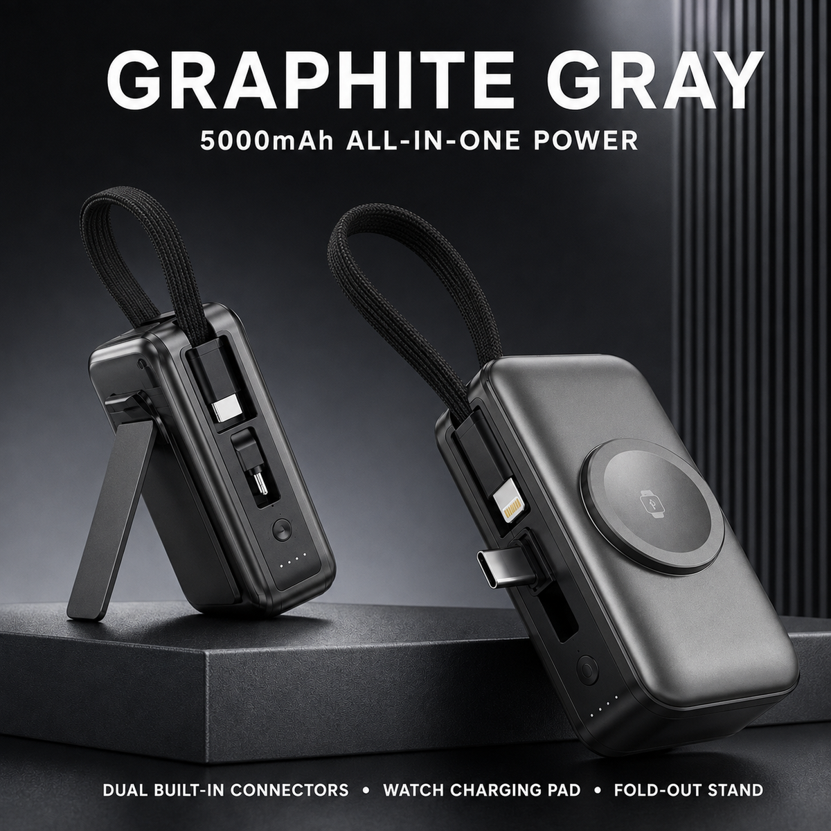 🔋 3-in-1 Mini Power Bank – Phone Charger, Watch Charger & Foldable Stand
