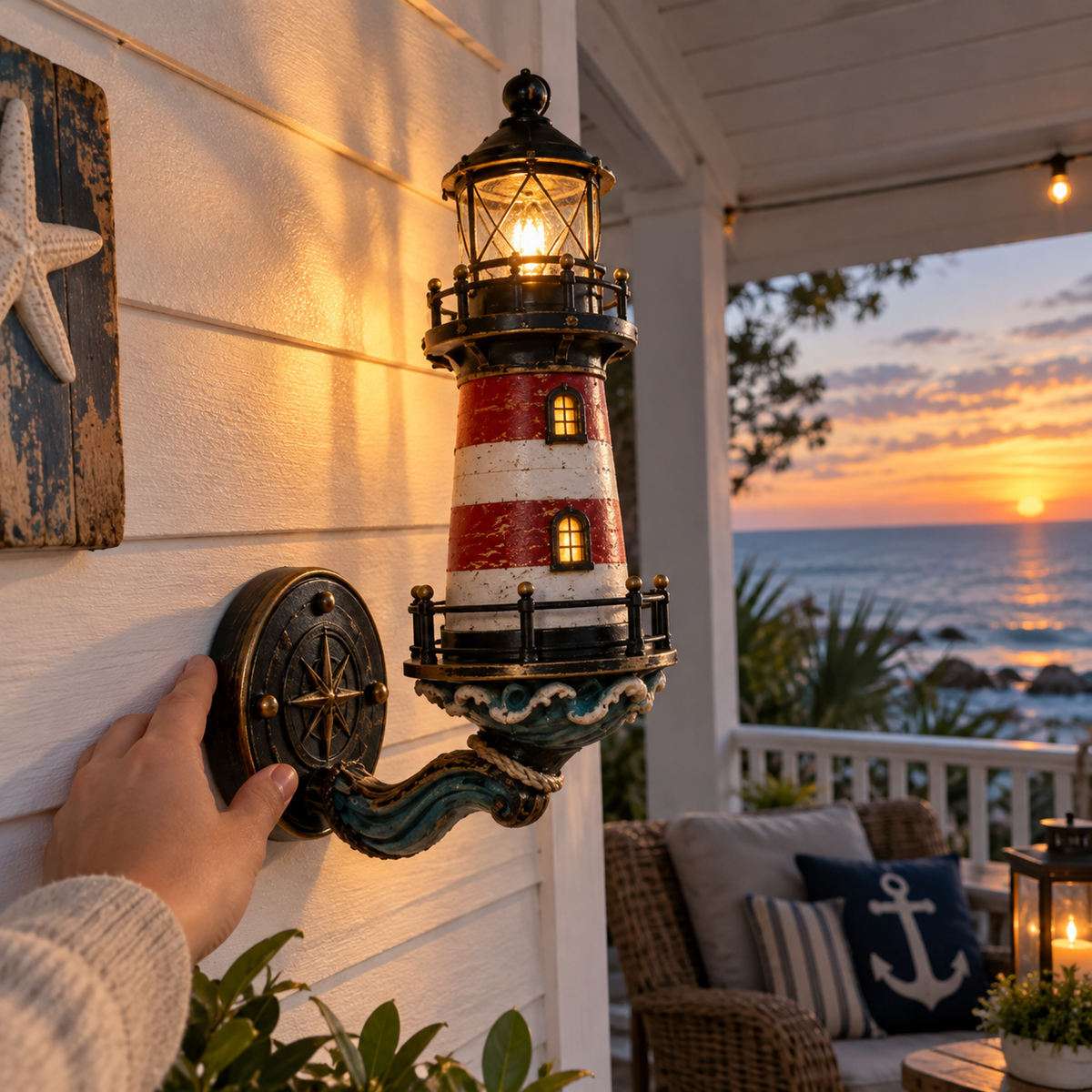 Vintage coastal lighthouse wall light detail view 8